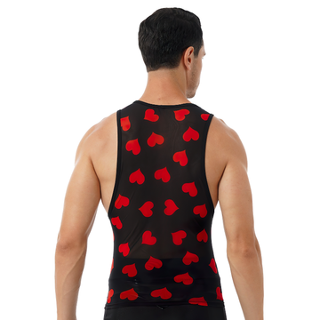 Fashion Summer Streetwear For Men / Heart Print See-Through Mesh Tank Top - EVE's SECRETS